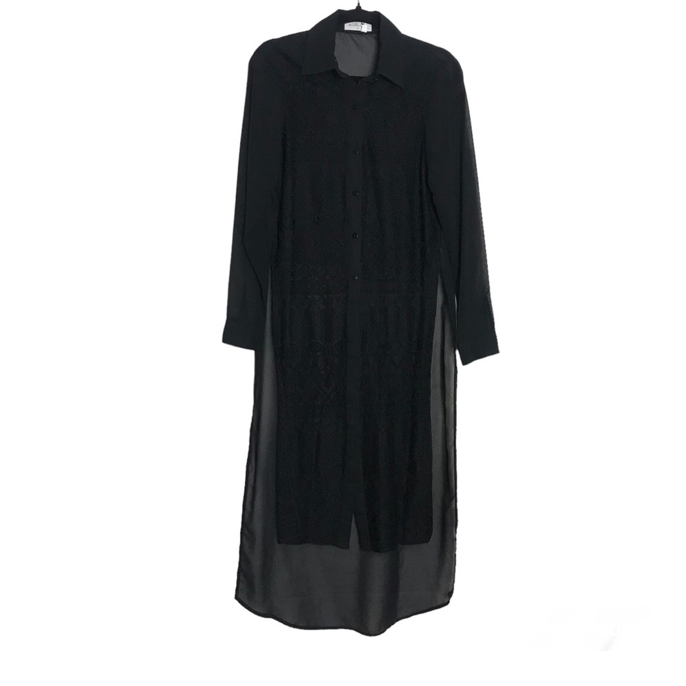 The Line of Style Black Lace Sheer Long Sleeve Duster Top Womens Sz S Whimsigoth